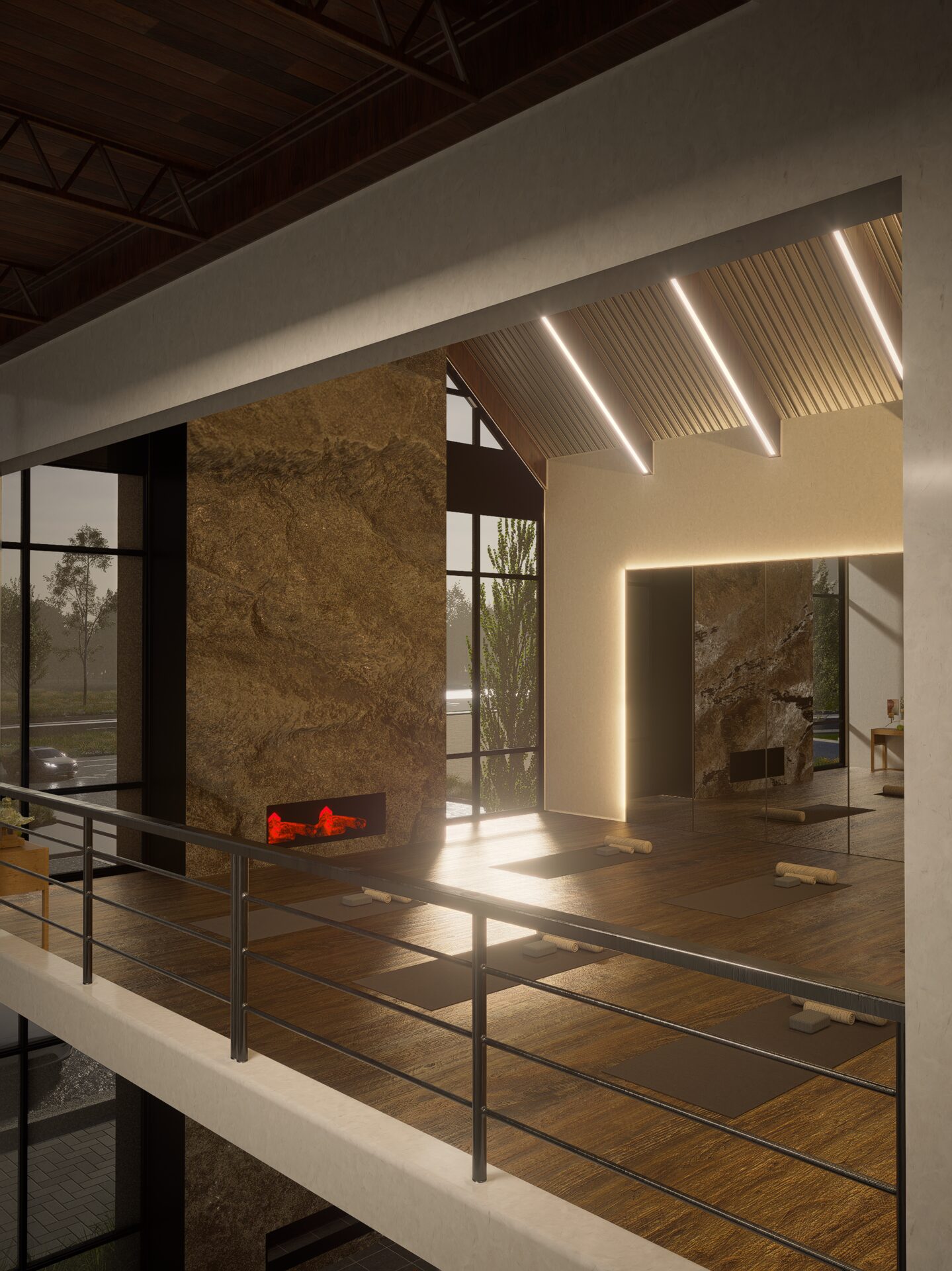 Luxury Interior Lounge with Fireplace